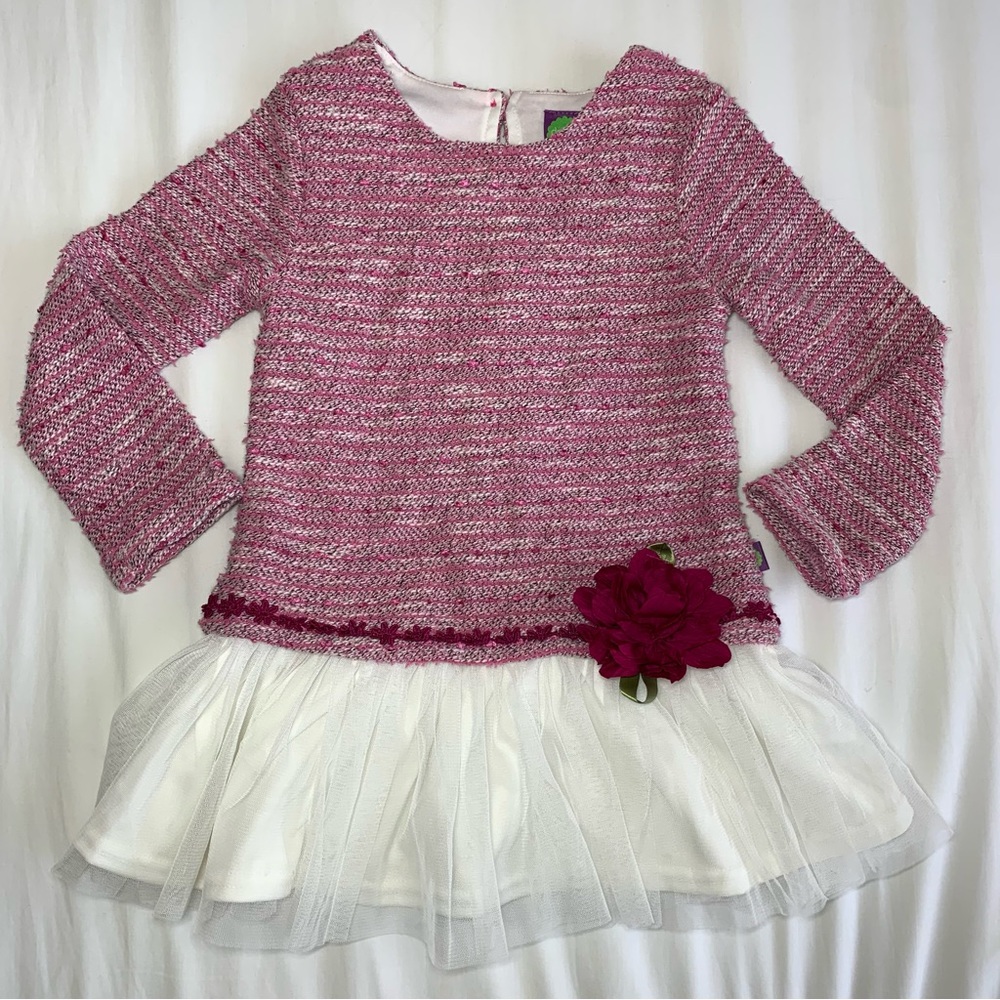 Dollie & Me girls 4 Tweed dress long sleeve tulle tutu skirt with flower detail